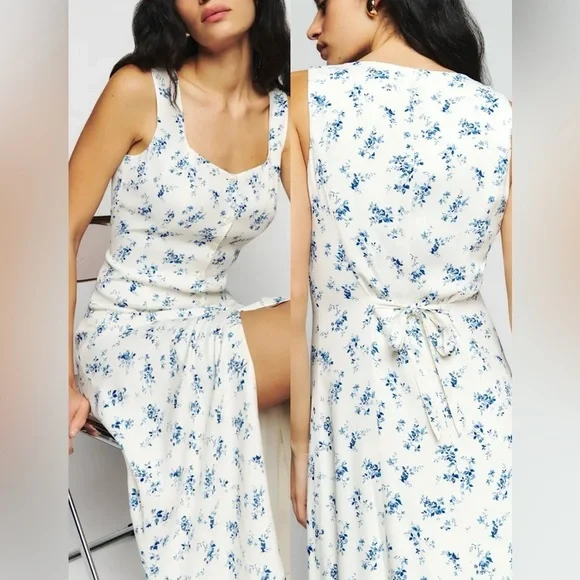 NEW Reformation Londyn Floral Button Down Sleeveless Midi Dress sz 8 - Picture 2 of 8